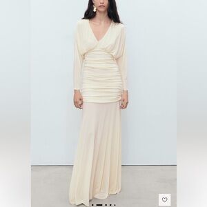 Elegant Cream Draped Women's Dress